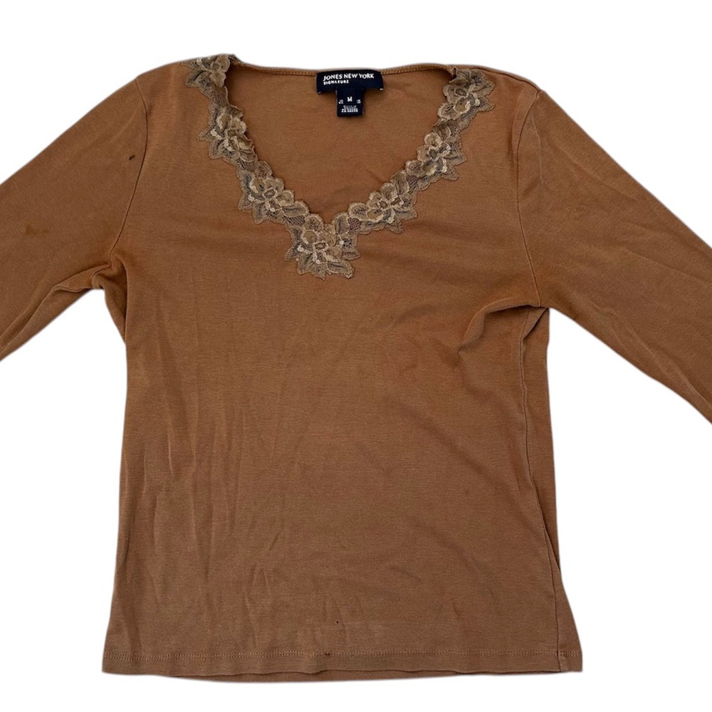 Brown Embellished V-Neck Top